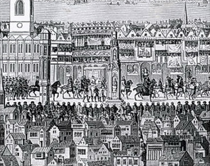 Коронационная процессия Эдуарда VI. 1547г. Деталь гравюры Дж. Бейсайра. 1778. Центр.
